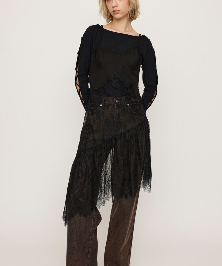 SLY「LACE DOCKED SLIP ドレス」|キャミソール|BLK