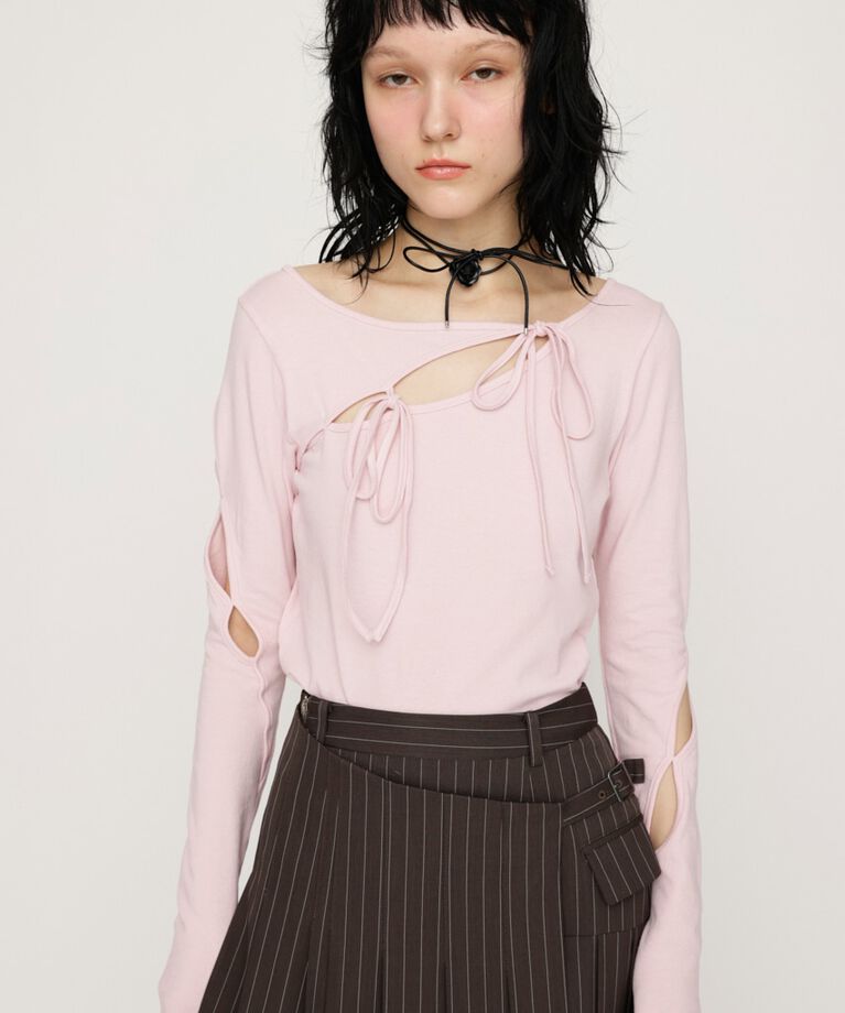 SLY「CUT OUT RIBBON トップス」|Tシャツ・カットソー|L/PNK1