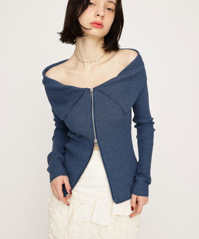 SLY「OFFSHOULDER FRONT ZIP トップス」|Tシャツ・カットソー|