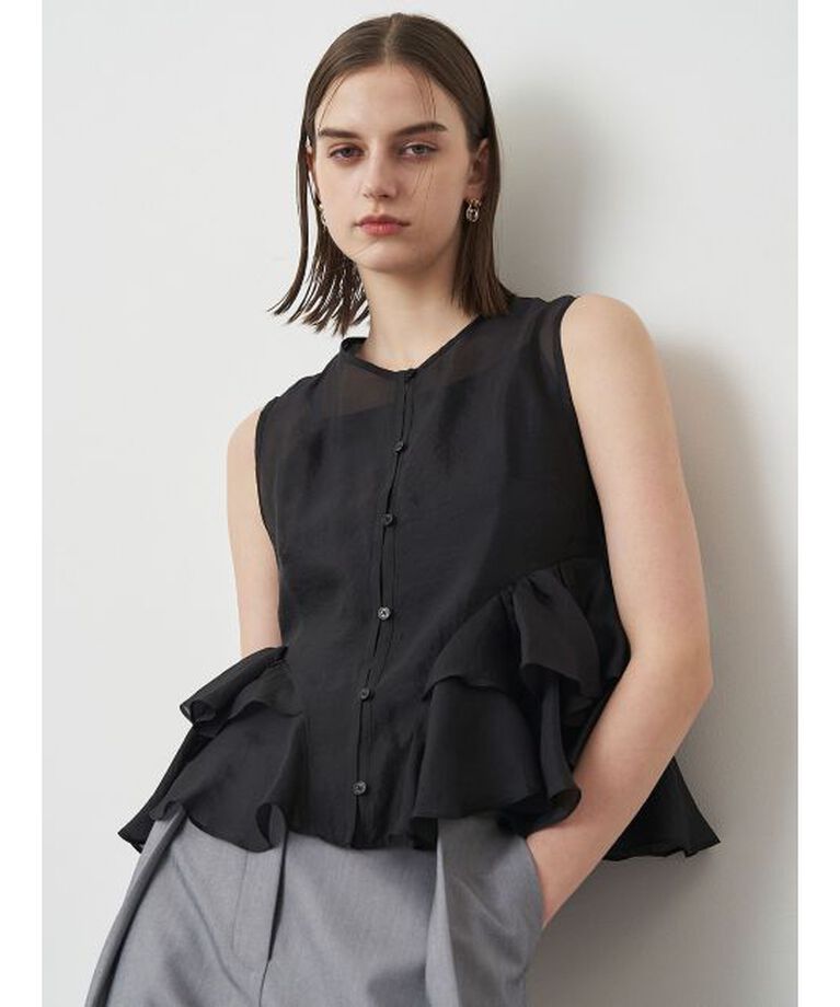 ELENDEEK「SHEER FRILL SLEEVELESS BL」|シャツ・ブラウス|