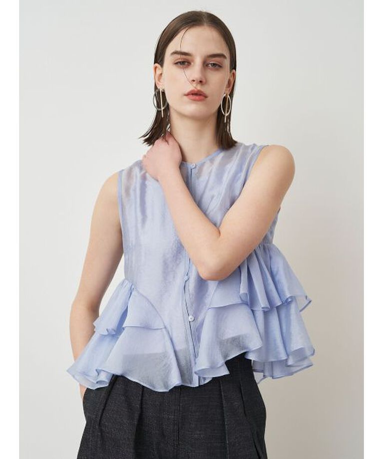 ELENDEEK「SHEER FRILL SLEEVELESS BL」|シャツ・ブラウス|ブルー