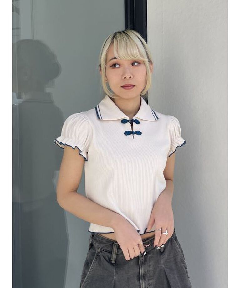 jouetie「パフスリーブチャイナポロトップス」|ポロシャツ|