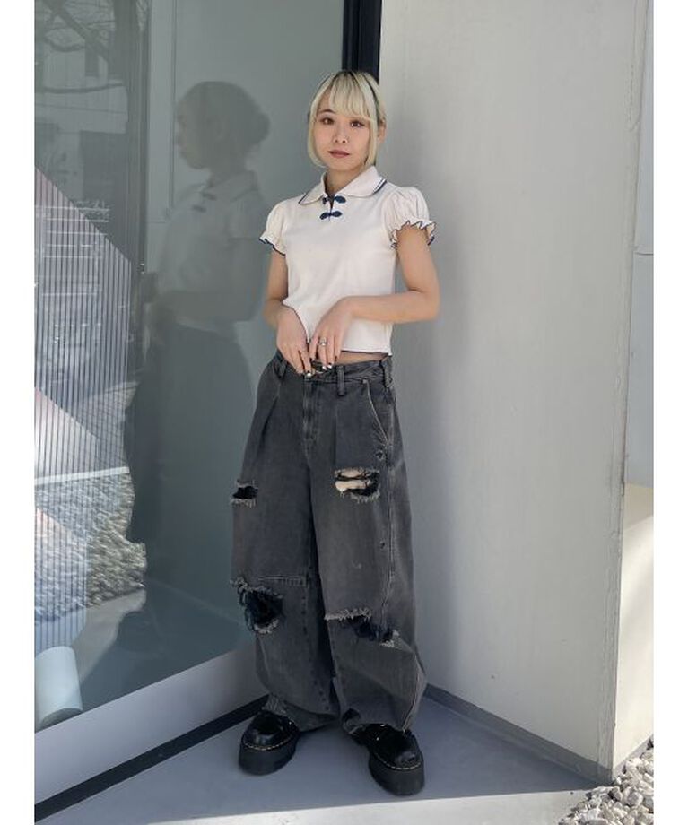 jouetie「パフスリーブチャイナポロトップス」|ポロシャツ|