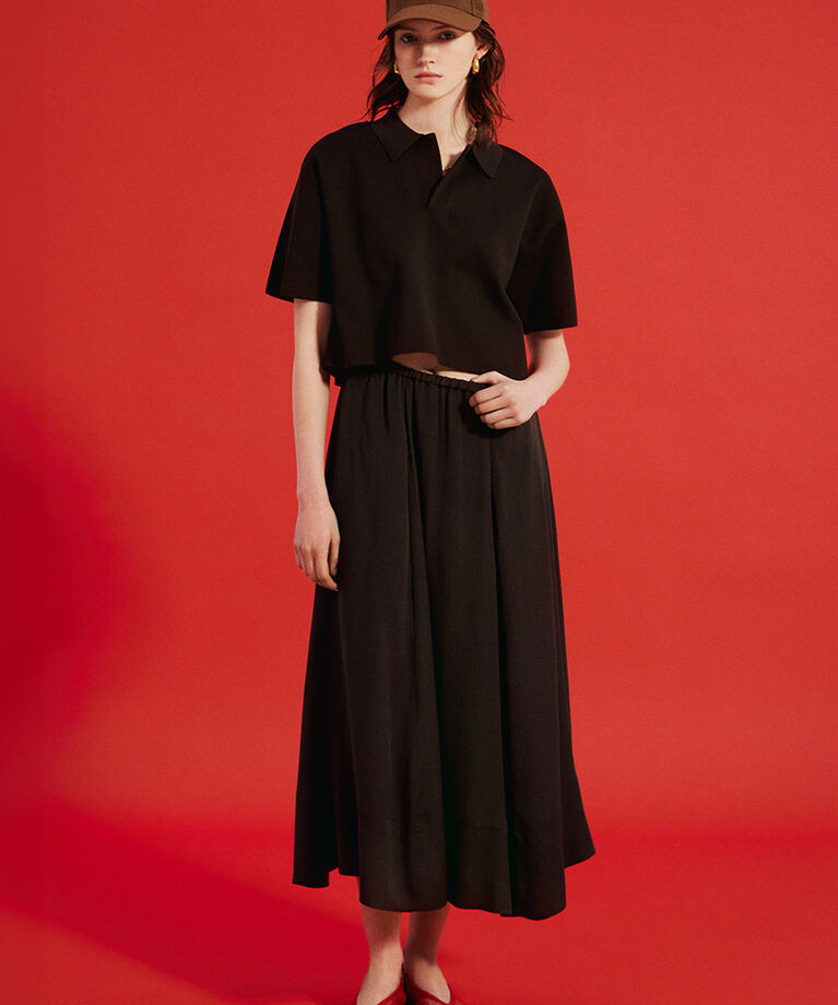 Mila Owen「【セットアイテム】【ウォッシャブル】短丈スキッパーポロニット×スカートSET UP」|ワンピース|BRW