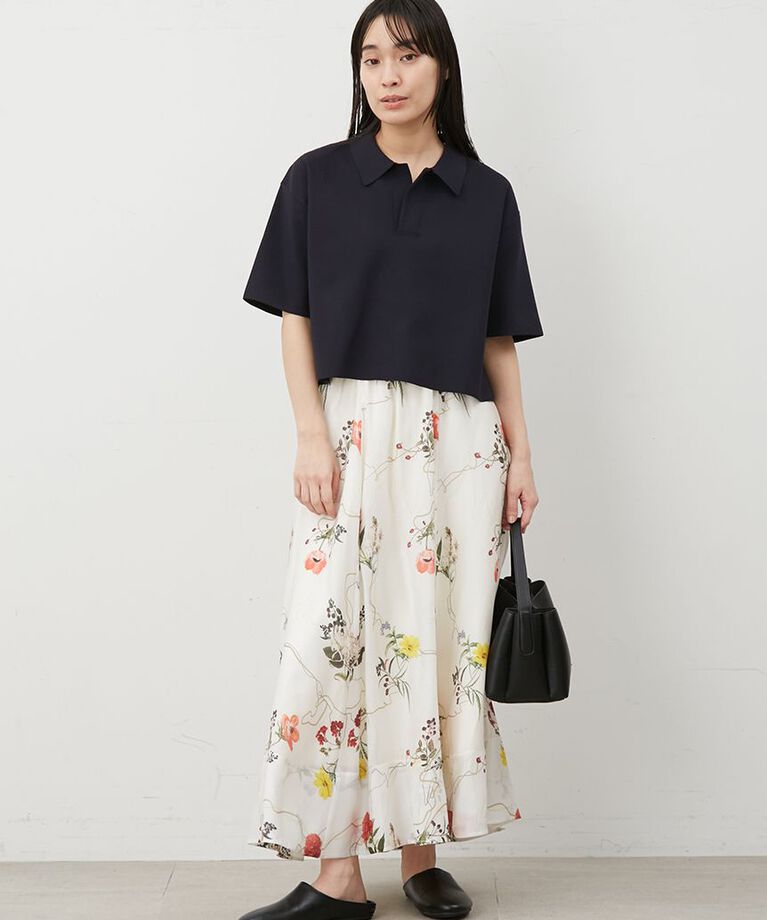 Mila Owen「【セットアイテム】【ウォッシャブル】短丈スキッパーポロニット×スカートSET UP」|ワンピース|
