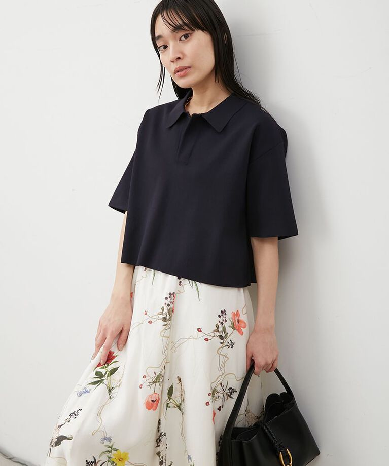 Mila Owen「【セットアイテム】【ウォッシャブル】短丈スキッパーポロニット×スカートSET UP」|ワンピース|