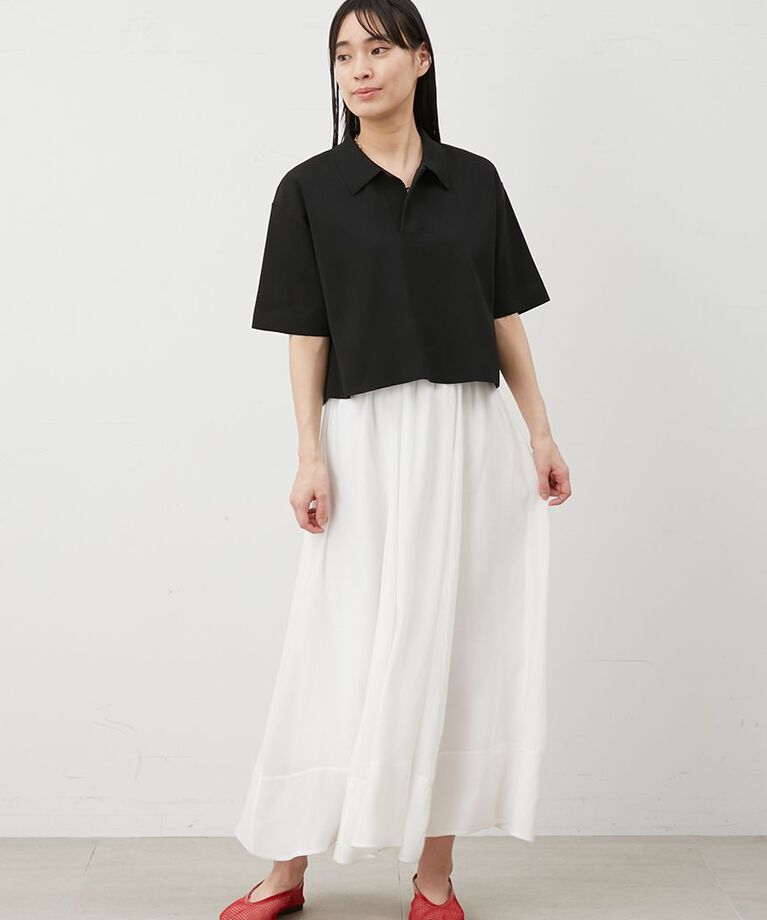 Mila Owen「【セットアイテム】【ウォッシャブル】短丈スキッパーポロニット×スカートSET UP」|ワンピース|