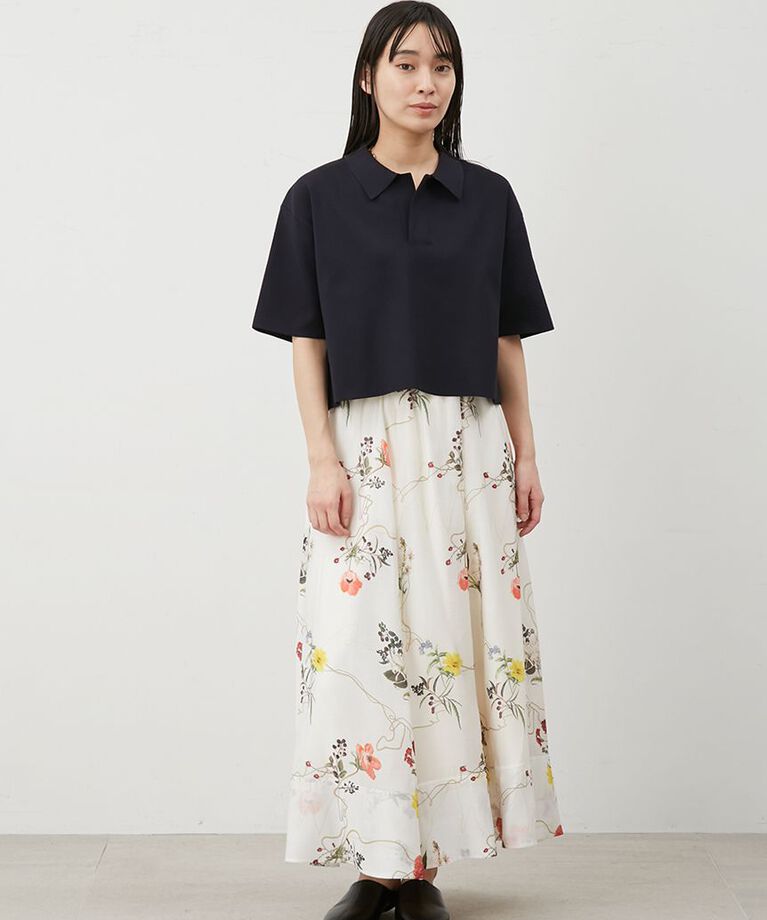 Mila Owen「【セットアイテム】【ウォッシャブル】短丈スキッパーポロニット×スカートSET UP」|ワンピース|FLOWER