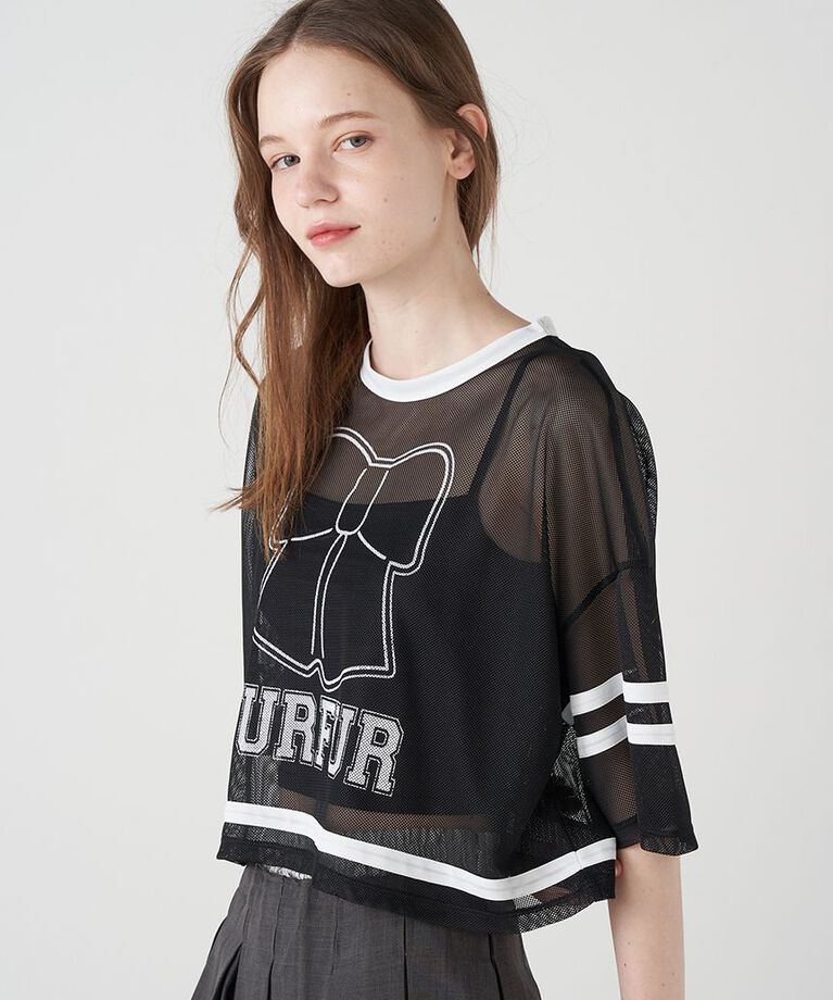 FURFUR「リボンロゴプリントメッシュTシャツ」|Tシャツ・カットソー|