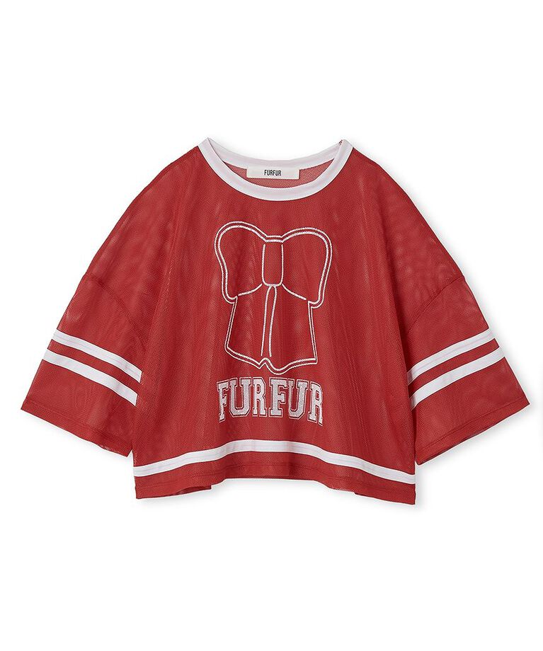 FURFUR「リボンロゴプリントメッシュTシャツ」|Tシャツ・カットソー|RED