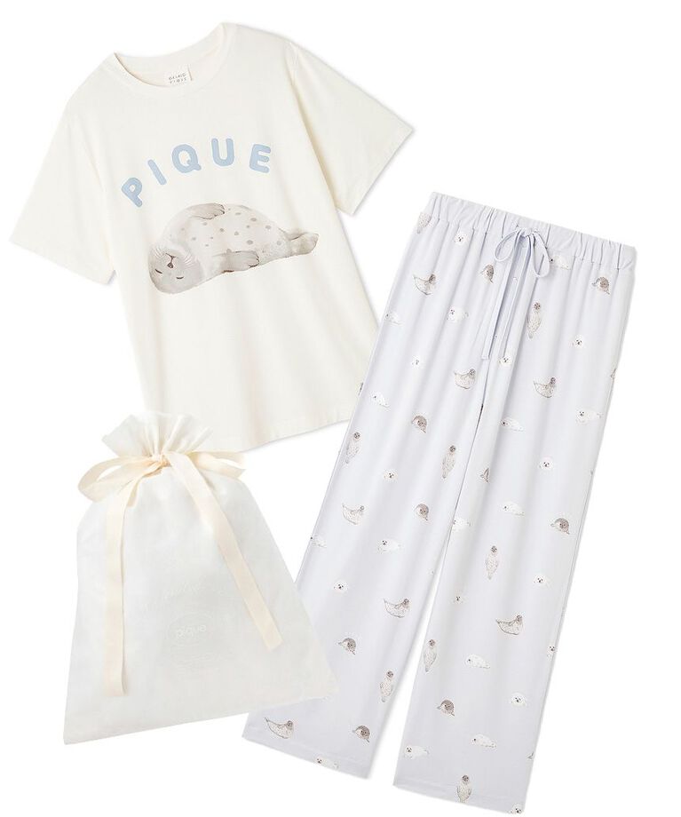 gelato pique「【ラッピング済み】【接触冷感】あざらしワンポイントTシャツ&ロングパンツSET」|ルームウェア|
