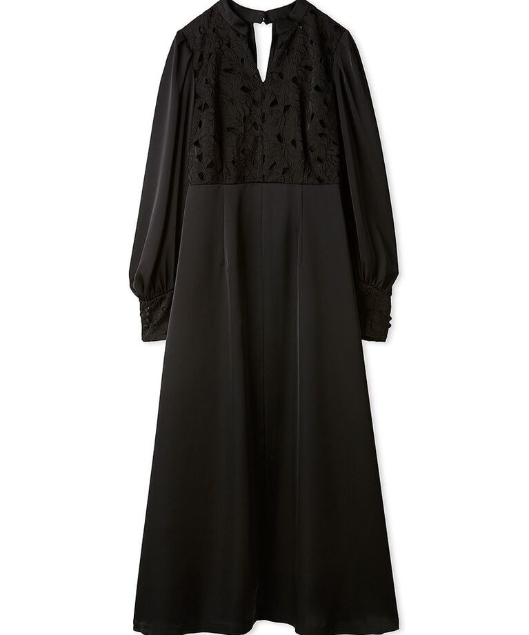 LILY BROWN「カットワークサテンドレス」|ドレス|BLK