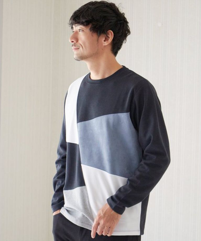 ikka「ブロックススエード切り替えロンT」|Tシャツ・カットソー|