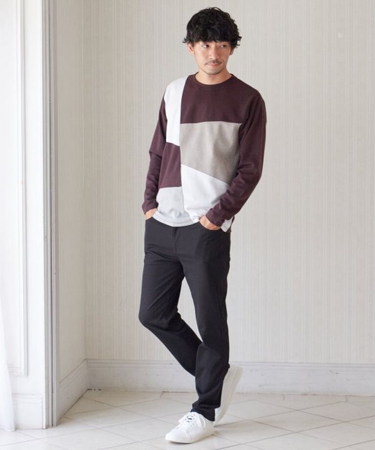 ikka「ブロックススエード切り替えロンT」|Tシャツ・カットソー|