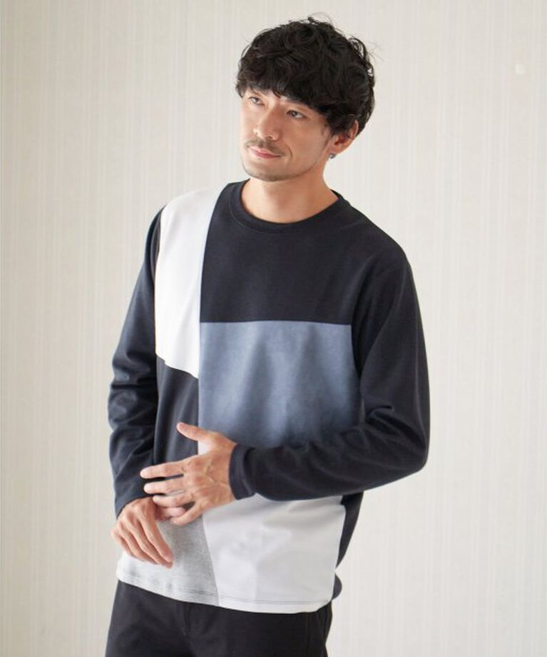 ikka「ブロックススエード切り替えロンT」|Tシャツ・カットソー|