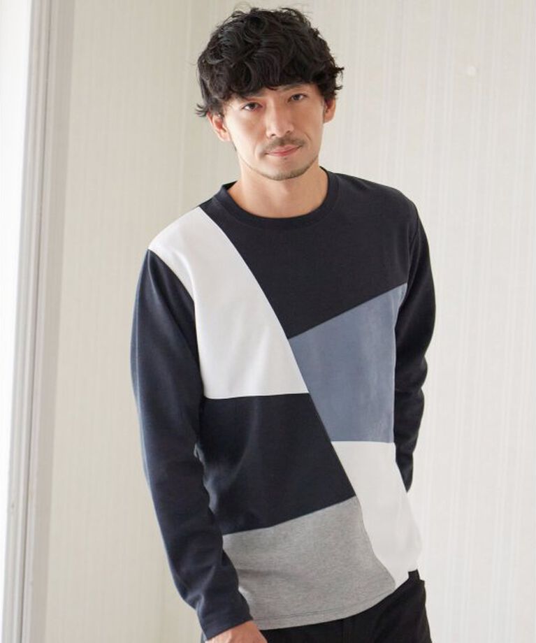 ikka「ブロックススエード切り替えロンT」|Tシャツ・カットソー|
