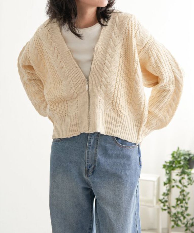 VENCE share style「ケーブルショートカーディガン」|カーディガン|オフホワイト