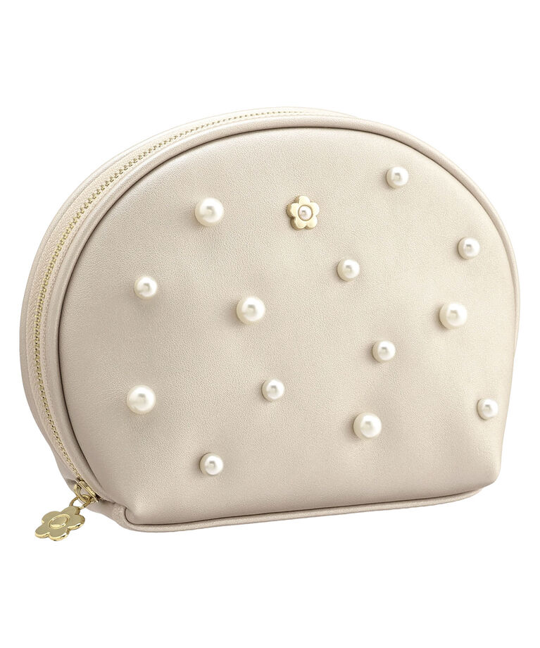 MARY QUANT「スムースセットパール ラウンドポーチL」|ポーチ|パールベージュ