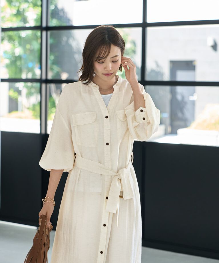 STYLE DELI「綿麻混紡ベルテッドシャツワンピース」|ワンピース|