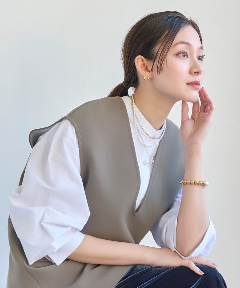 Phoebe「パール×ドロップメタル3連ネックレス　ゴールド」|ネックレス|