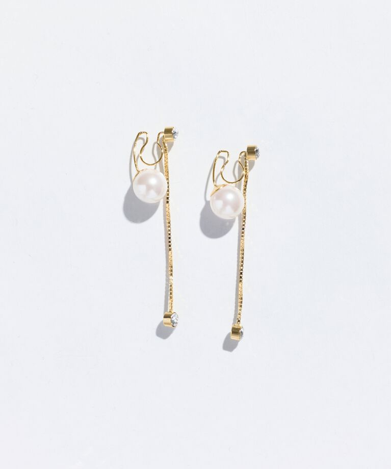 Phoebe「ロングバックモチーフイヤリング　パール×ビジュー」|イヤリング|クリア