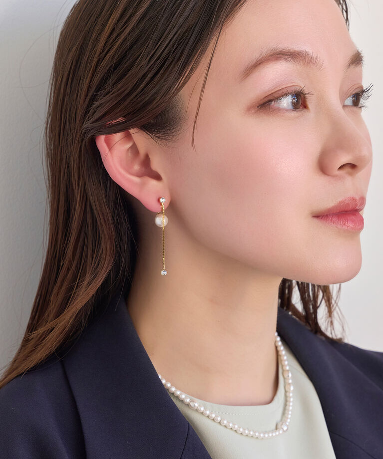 Phoebe「ロングバックモチーフイヤリング　パール×ビジュー」|イヤリング|