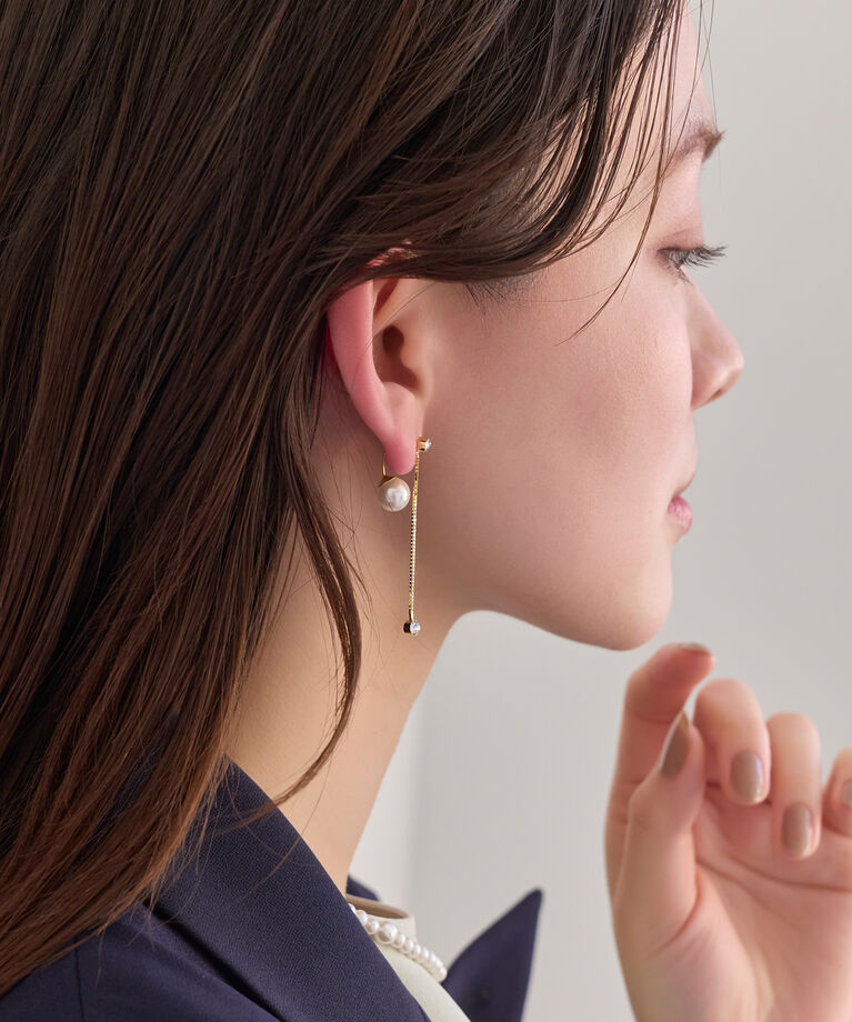 Phoebe「ロングバックモチーフイヤリング　パール×ビジュー」|イヤリング|