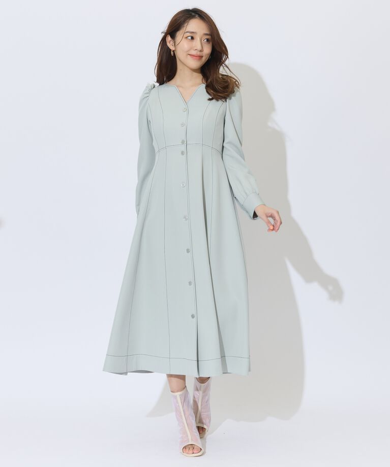 アンドクチュール「デコルテあき配色ステッチワンピース」|ワンピース|