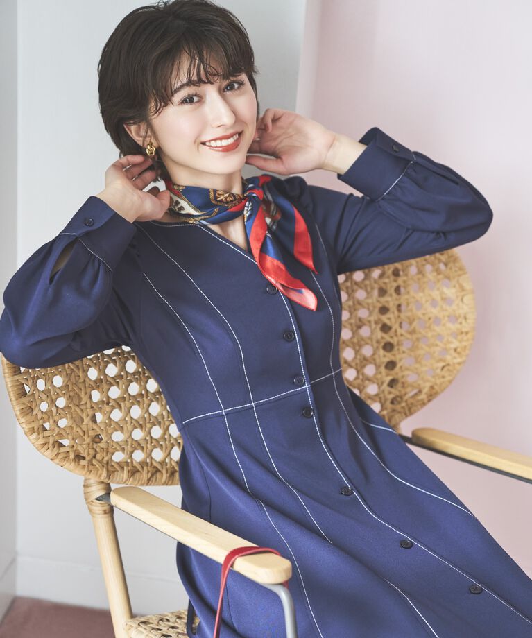 アンドクチュール「デコルテあき配色ステッチワンピース」|ワンピース|