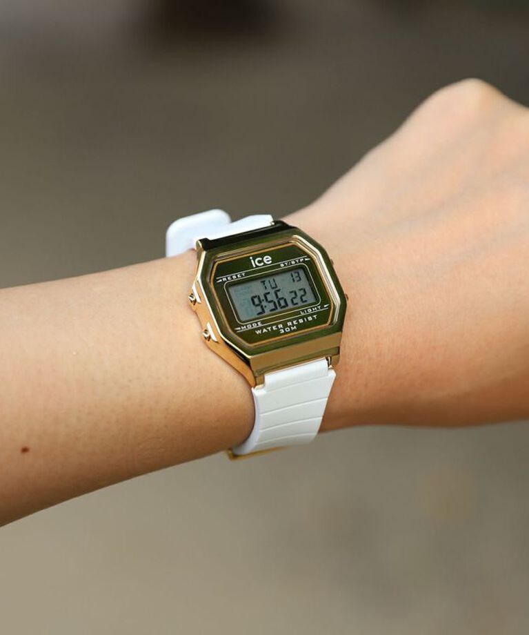 ICE-WATCH「〈ICE-WATCH(ｱｲｽｳｫｯﾁ)〉 ICE digit retro ﾒﾀﾙｺﾞｰﾙﾄﾞﾐﾗｰ ﾎﾜｲﾄ ｽﾓｰﾙ」|腕時計|YELLOW