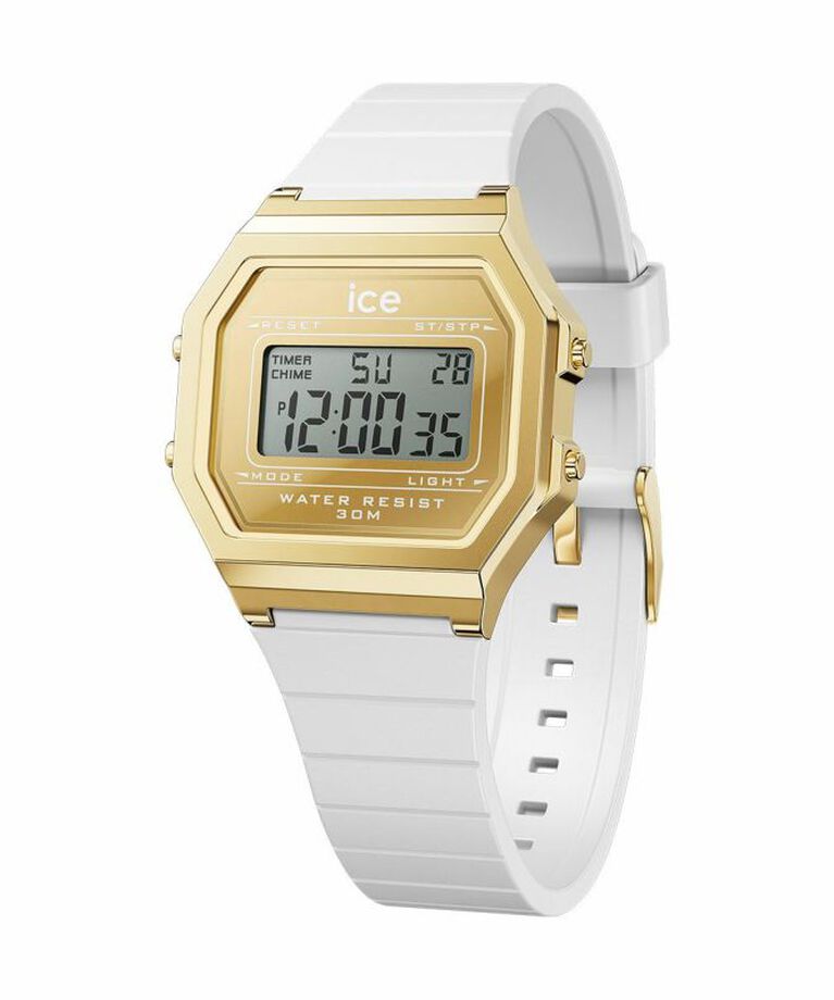 ICE-WATCH「〈ICE-WATCH(ｱｲｽｳｫｯﾁ)〉 ICE digit retro ﾒﾀﾙｺﾞｰﾙﾄﾞﾐﾗｰ ﾎﾜｲﾄ ｽﾓｰﾙ」|腕時計|
