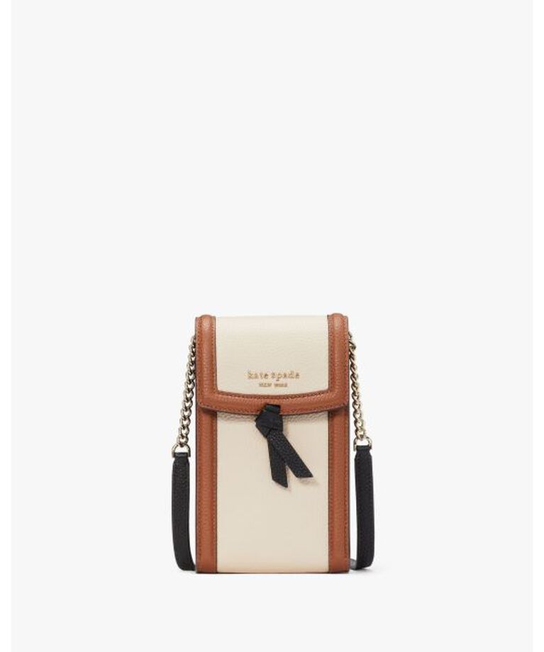 kate spade new york「ノット カラーブロック ぺブル レザー NS フォン クロスボディ」|モバイルケース|BROWN