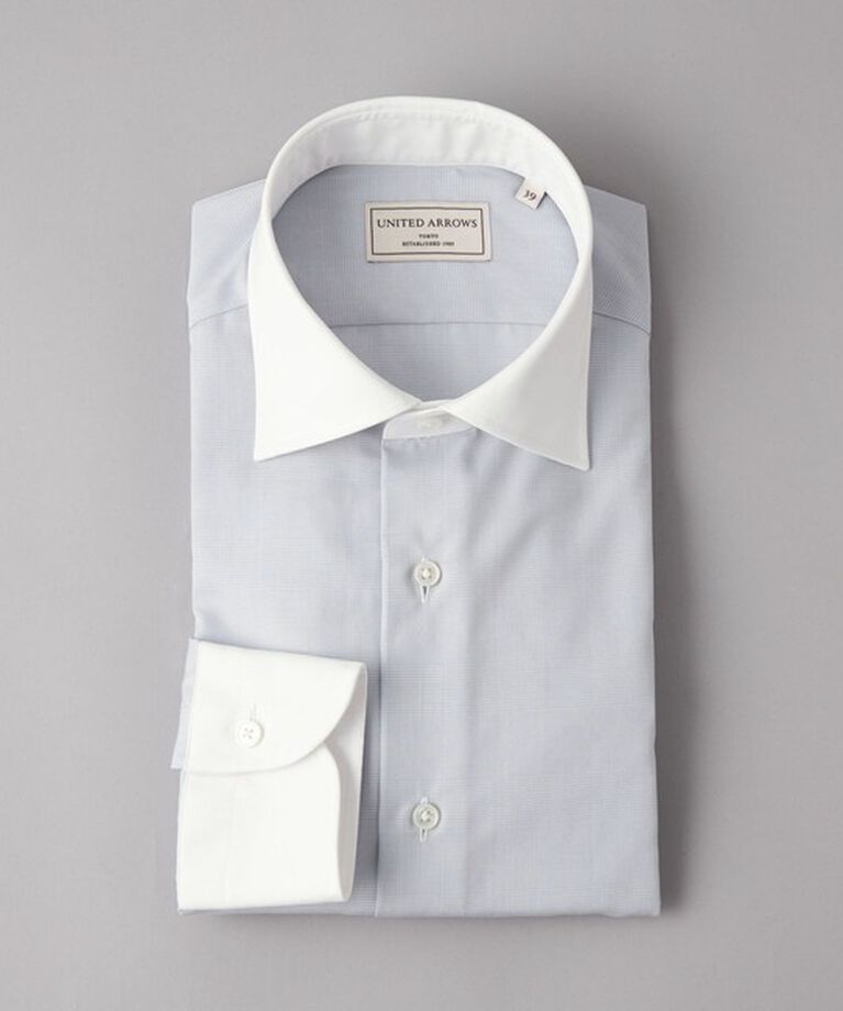 UNITED ARROWS「イージーケア  グレンプレイド セミワイド クレリックカラーシャツ -抗菌防臭-」|シャツ・ブラウス|LT.GRAY