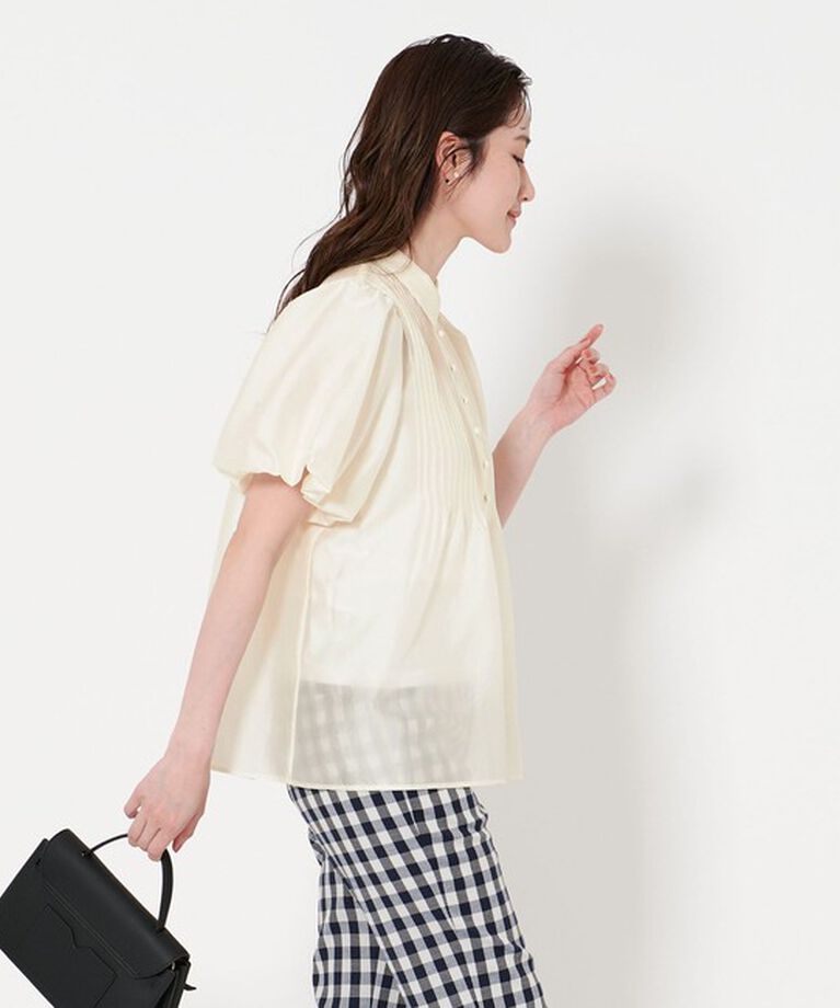 UNITED ARROWS「シルキーピンタック ショートスリーブ ブラウス」|シャツ・ブラウス|OFF WHITE