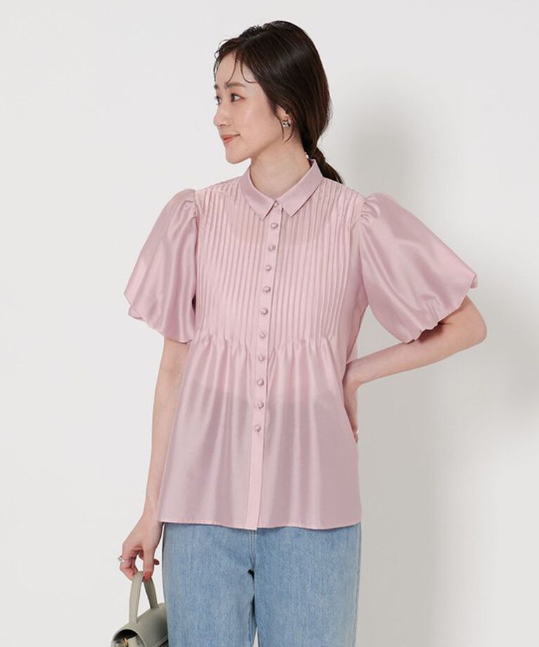 UNITED ARROWS「シルキーピンタック ショートスリーブ ブラウス」|シャツ・ブラウス|LT.PINK