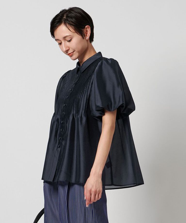 UNITED ARROWS「シルキーピンタック ショートスリーブ ブラウス」|シャツ・ブラウス|NAVY