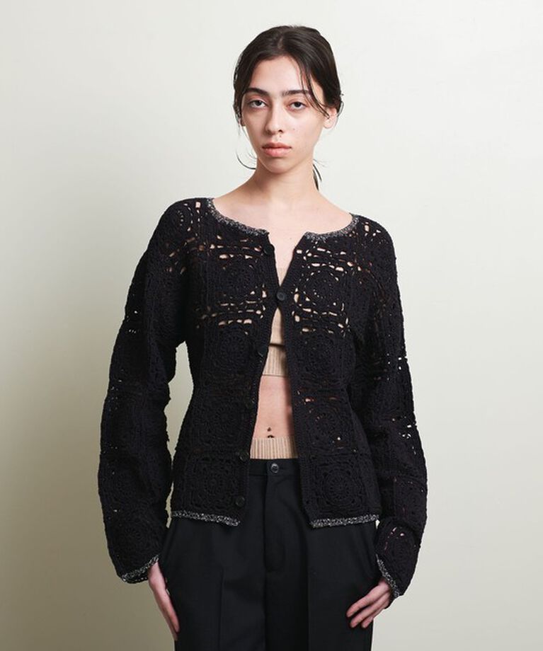 ATTISESSION「＜ATTISESSION＞コットン クロシェ カーディガン」|カーディガン|BLACK