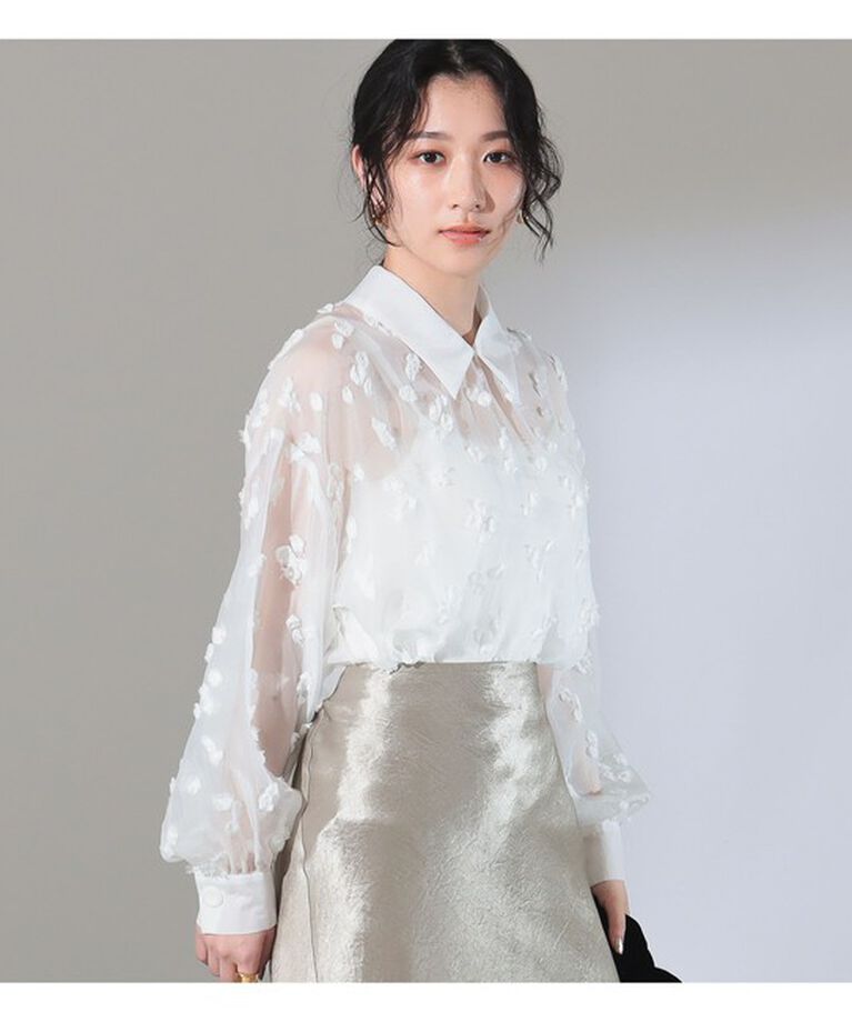 Demi-Luxe BEAMS 「シアーカット ジャガード ブラウス」|シャツ・ブラウス|WHITE