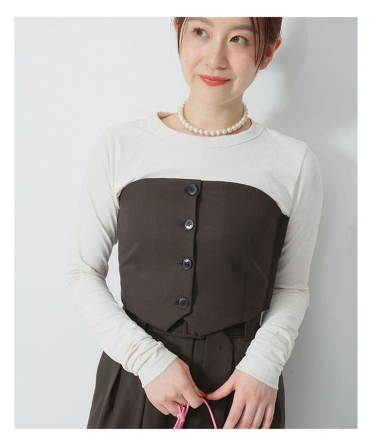 Demi-Luxe BEAMS 「ポリエステル ウール ツイル ビスチェ」|シャツ・ブラウス|BROWN