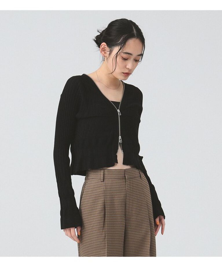 Ray BEAMS 「クロップド ジップ Vネック カーディガン」|カーディガン|BLACK