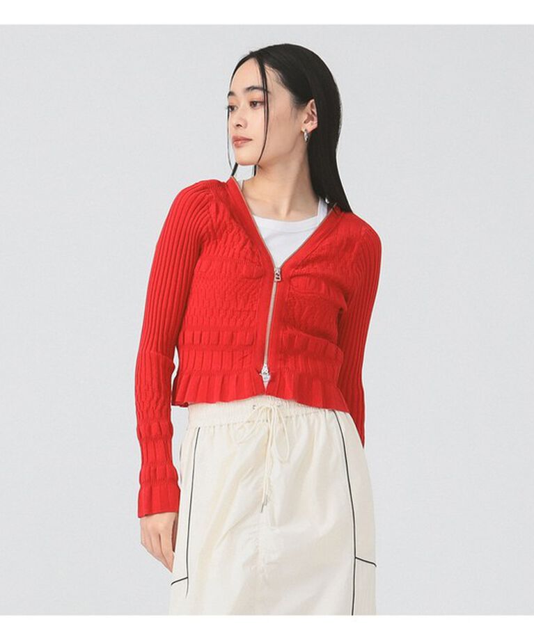 Ray BEAMS 「クロップド ジップ Vネック カーディガン」|カーディガン|RED