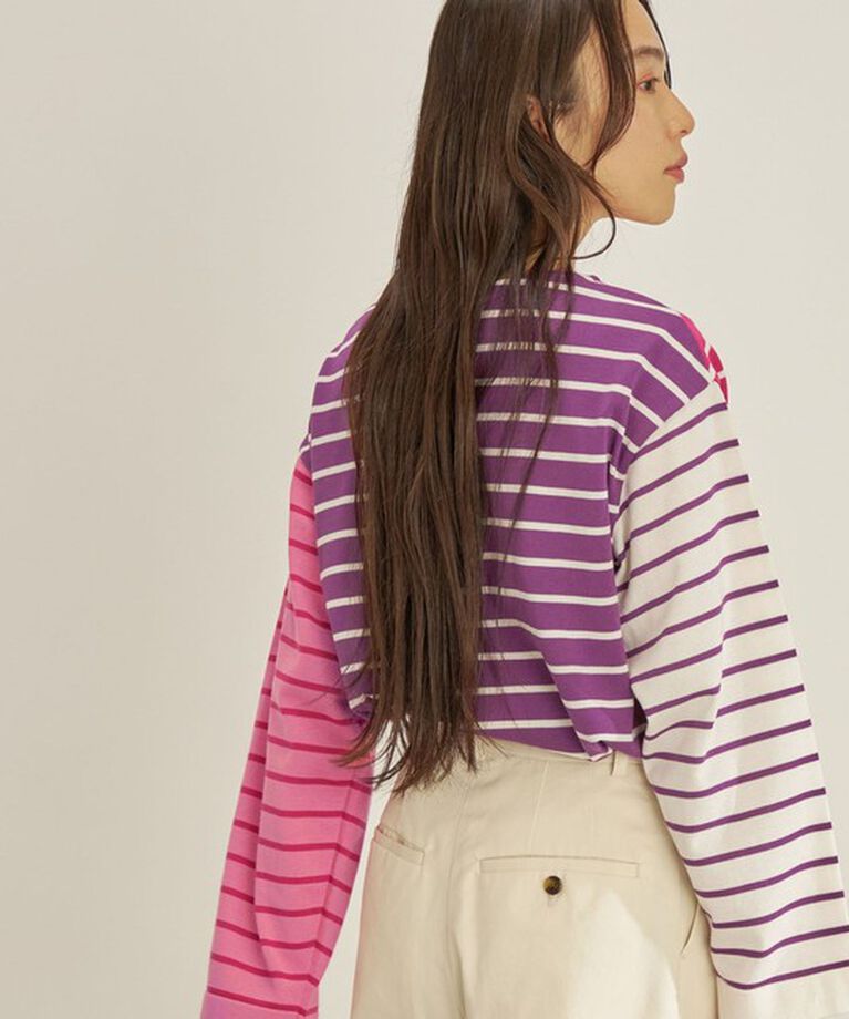SHIPS for women「〈手洗い可能〉TOKUSHIMA パネル ボーダー 前後2WAY ニット プルオーバー◇」|ニット・セーター|ピンク系