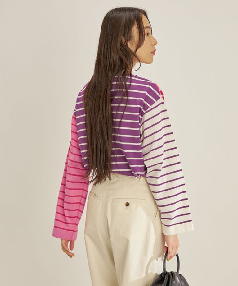 SHIPS for women「〈手洗い可能〉TOKUSHIMA パネル ボーダー 前後2WAY ニット プルオーバー◇」|ニット・セーター|