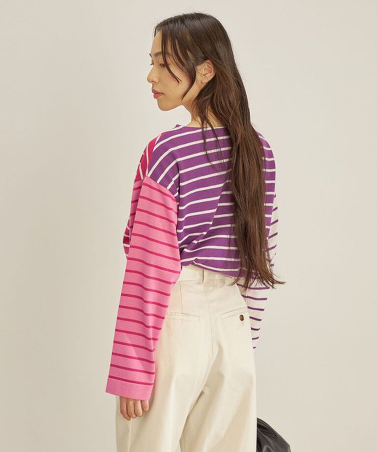 SHIPS for women「〈手洗い可能〉TOKUSHIMA パネル ボーダー 前後2WAY ニット プルオーバー◇」|ニット・セーター|