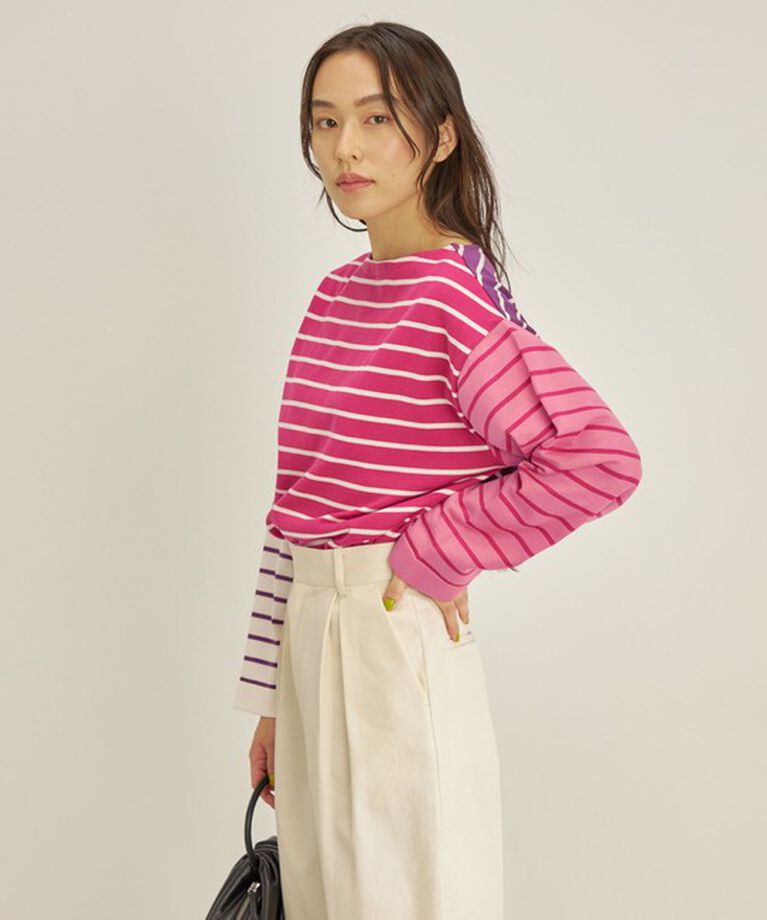 SHIPS for women「〈手洗い可能〉TOKUSHIMA パネル ボーダー 前後2WAY ニット プルオーバー◇」|ニット・セーター|