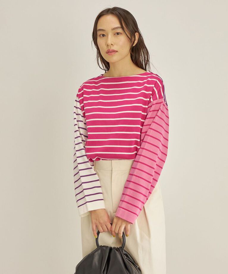 SHIPS for women「〈手洗い可能〉TOKUSHIMA パネル ボーダー 前後2WAY ニット プルオーバー◇」|ニット・セーター|