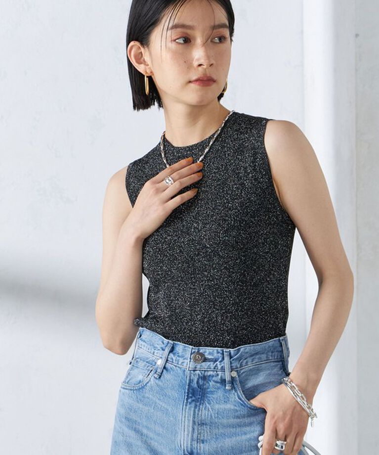 SHIPS for women「〈手洗い可能〉ラメ ノースリーブ ニット」|ニット・セーター|ブラック