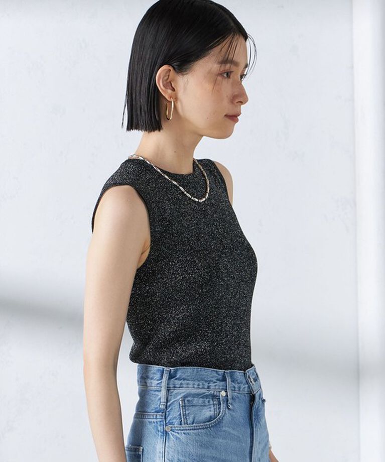 SHIPS for women「〈手洗い可能〉ラメ ノースリーブ ニット」|ニット・セーター|