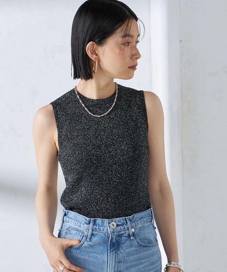 SHIPS for women「〈手洗い可能〉ラメ ノースリーブ ニット」|ニット・セーター|