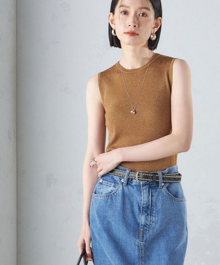 SHIPS for women「〈手洗い可能〉ラメ ノースリーブ ニット」|ニット・セーター|キャメル